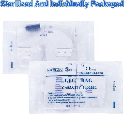 3 Pack 1000ml Sterile Leg Urinary Drainage Bags with 2 Adjustable Elastic Straps, Professional Urine Leg Bag with Anti-Reflux Valve for Men and Women in Saudi Arabia