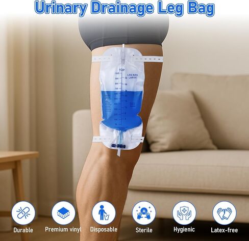 3 Pack 1000ml Sterile Leg Urinary Drainage Bags with 2 Adjustable Elastic Straps, Professional Urine Leg Bag with Anti-Reflux Valve for Men and Women in Saudi Arabia