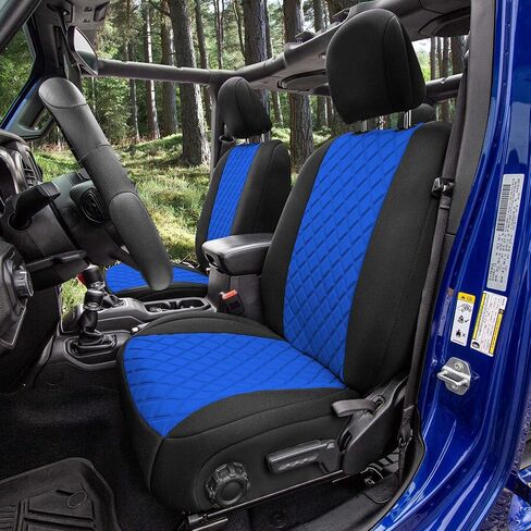Wylf Neoprene مقاومة للماء أغطية مقعد زرقاء أسود ل Jeep Wrangler JL 4 Door لسنوات لعام 2018-2023 أغطية مقعد السيارات الأمامية من النيوبرين ونيوسوبريم مقاومة للماء in Kuwait