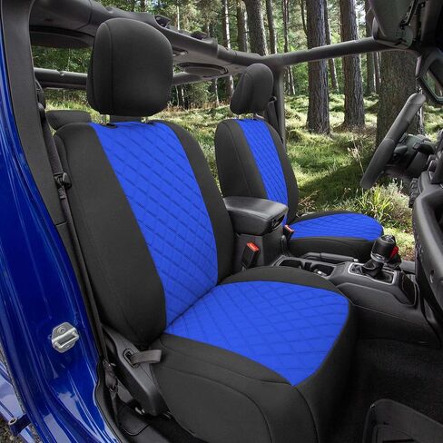 Wylf Neoprene مقاومة للماء أغطية مقعد زرقاء أسود ل Jeep Wrangler JL 4 Door لسنوات لعام 2018-2023 أغطية مقعد السيارات الأمامية من النيوبرين ونيوسوبريم مقاومة للماء in Kuwait