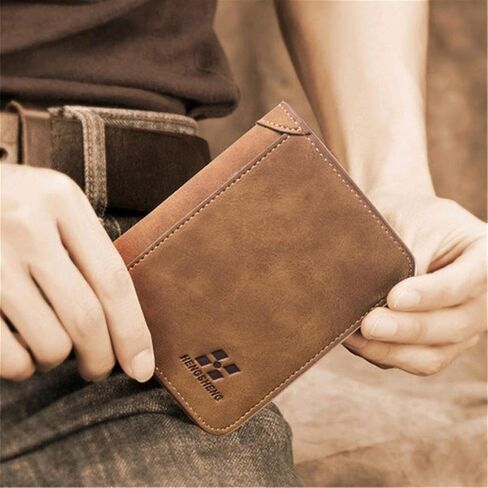 Men's Short PU Leather Wallet Retro Tri-fold Multi-card Money Clip,Vertical Blue in Saudi Arabia