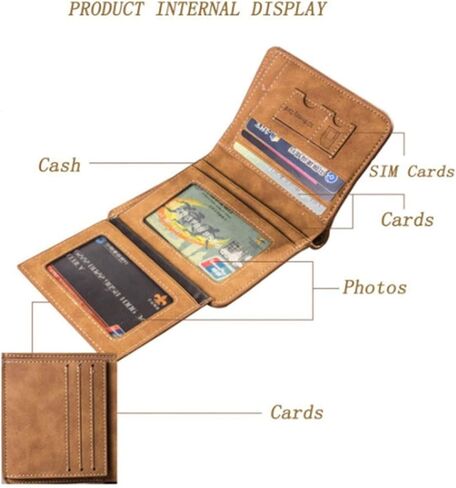 Men's Short PU Leather Wallet Retro Tri-fold Multi-card Money Clip,Vertical Blue in Saudi Arabia