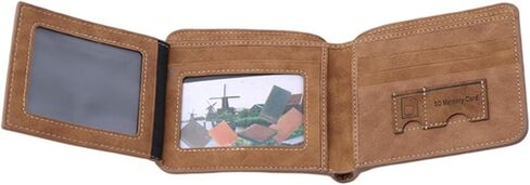 Men's Short PU Leather Wallet Retro Tri-fold Multi-card Money Clip,Vertical Blue in Saudi Arabia