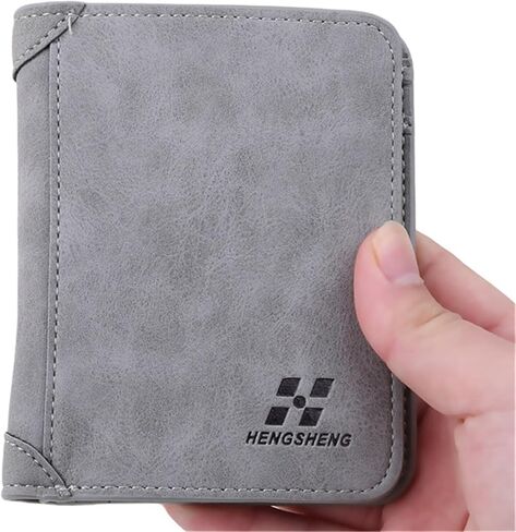 Men's Short PU Leather Wallet Retro Tri-fold Multi-card Money Clip,Vertical Blue in Saudi Arabia
