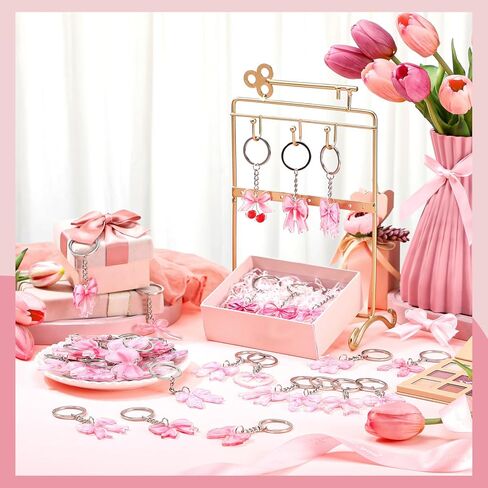 100 PCS Pink Bow Party Favors ، Pink Beal Bow keychains Bulk Coquette Girly Preppy Bridal Shower School Dusty 1st Birthdy Party Decortations for Back to School Wedding ، 20 Style in Kuwait