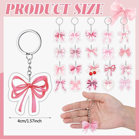 100 PCS Pink Bow Party Favors ، Pink Beal Bow keychains Bulk Coquette Girly Preppy Bridal Shower School Dusty 1st Birthdy Party Decortations for Back to School Wedding ، 20 Style in Kuwait