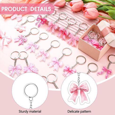 100 PCS Pink Bow Party Favors ، Pink Beal Bow keychains Bulk Coquette Girly Preppy Bridal Shower School Dusty 1st Birthdy Party Decortations for Back to School Wedding ، 20 Style in Kuwait