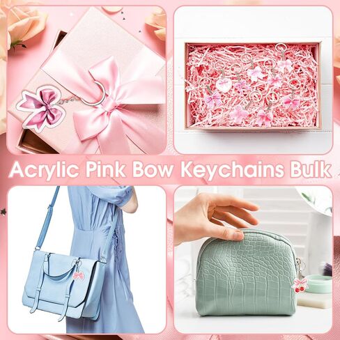 100 PCS Pink Bow Party Favors ، Pink Beal Bow keychains Bulk Coquette Girly Preppy Bridal Shower School Dusty 1st Birthdy Party Decortations for Back to School Wedding ، 20 Style in Kuwait