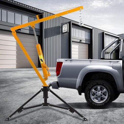 1000 lbs Truck Crane Hoist, Hydraulic Hitch-Mount Truck Crane with Three Boom Capacities of 500 Lbs, 750 Lbs & 1000 Lbs for Lifting Goods in Construction, Yellow in Kuwait