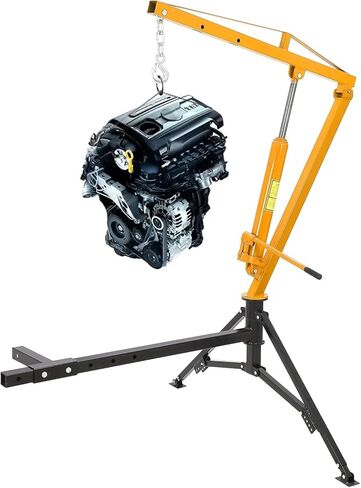 1000 lbs Truck Crane Hoist, Hydraulic Hitch-Mount Truck Crane with Three Boom Capacities of 500 Lbs, 750 Lbs & 1000 Lbs for Lifting Goods in Construction, Yellow in Kuwait