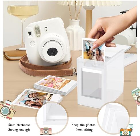 DEXLALA Photo Frame for Polaroid Film,Acrylic Frame and Photo Storage Box with Sliding Lid,Wedding Guest Book Alternative Decorative Photo Picture Frame Organizer Box in Kuwait