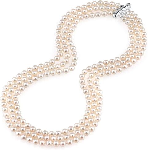 The Pearl Source 5.0-5.5mm AAAA Quality Triple Strand White Freshwater Cultured Pearl Necklace for Women in 18-19-20" Matinee Length in Saudi Arabia
