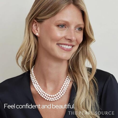 The Pearl Source 5.0-5.5mm AAAA Quality Triple Strand White Freshwater Cultured Pearl Necklace for Women in 18-19-20" Matinee Length in Saudi Arabia