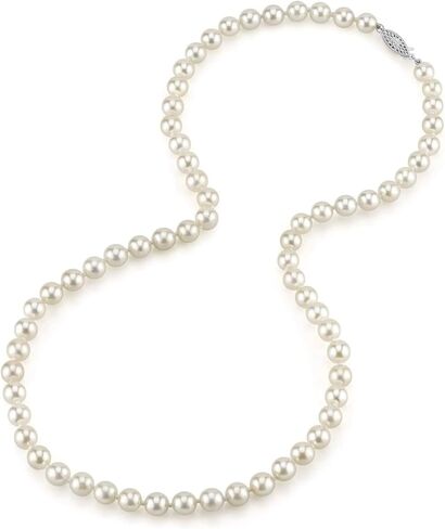 The Pearl Source White Akoya Japanese Pearl Necklace for Women - 14k Gold Pearl Strand Necklace | 18in Long Pearl with Genuine Cultured Pearls, 6.5-7.0mm in Saudi Arabia