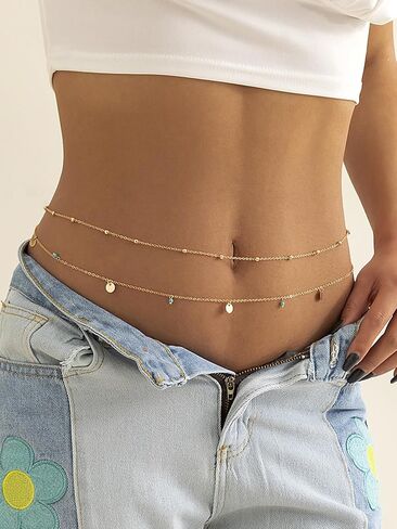 Modrsa Gold Body Chain Jewelry for Women Back Netlace for Backless Dress Backdrop Pearl Rhinestone Belly Belly Chain Cains Bra Bra Lingerie Summer Bikini Bodychain Nexty Belly Belly Jewelry in Kuwait