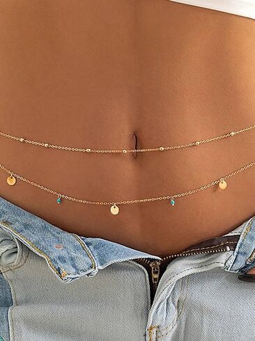 Modrsa Gold Body Chain Jewelry for Women Back Netlace for Backless Dress Backdrop Pearl Rhinestone Belly Belly Chain Cains Bra Bra Lingerie Summer Bikini Bodychain Nexty Belly Belly Jewelry in Kuwait
