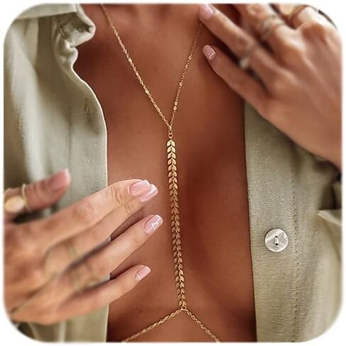 MODRSA Gold Body Chain Jewelry for Women Back Necklace for Backless Dress Backdrop Pearl Rhinestone Belly Chain Waist Chains Bra Chains Lingerie Summer Bikini Bodychain Trendy Sexy Stomach Jewelry in Saudi Arabia