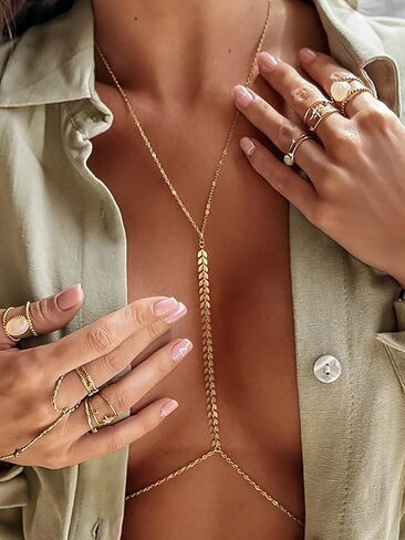 MODRSA Gold Body Chain Jewelry for Women Back Necklace for Backless Dress Backdrop Pearl Rhinestone Belly Chain Waist Chains Bra Chains Lingerie Summer Bikini Bodychain Trendy Sexy Stomach Jewelry in Saudi Arabia