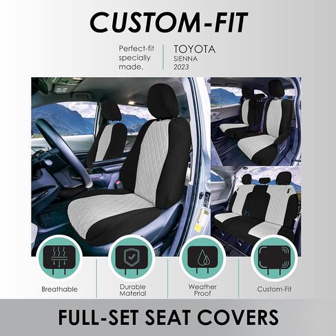 Wylf Custom Fit Pit Coverings for 2021 - 2024 Toyota Sienna ، يغطي المقعد الصف الثاني في الصف الثاني لتويوتا سيينا 2021 2022 2023 2024 ، 8 أغطية مقاعد سيارات الدفع الرباعي ، 8 مقاعد ، إكسسوارات تويوتا ، إكسسوارات تويوتا in Kuwait