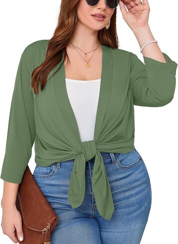 Women's Plus Size Lightweight Open Front Cardigan 3/4 Sleeve Cover Ups Shrugs Shawls and Wraps Kimono Jacket Coat in Kuwait