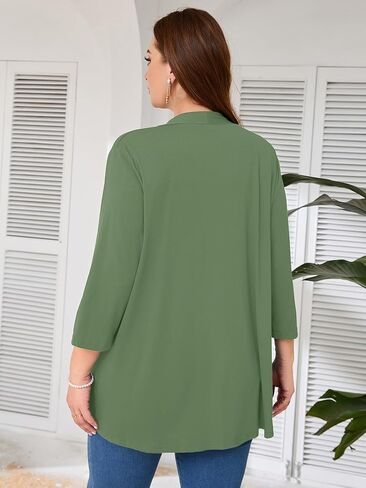 Women's Plus Size Lightweight Open Front Cardigan 3/4 Sleeve Cover Ups Shrugs Shawls and Wraps Kimono Jacket Coat in Kuwait