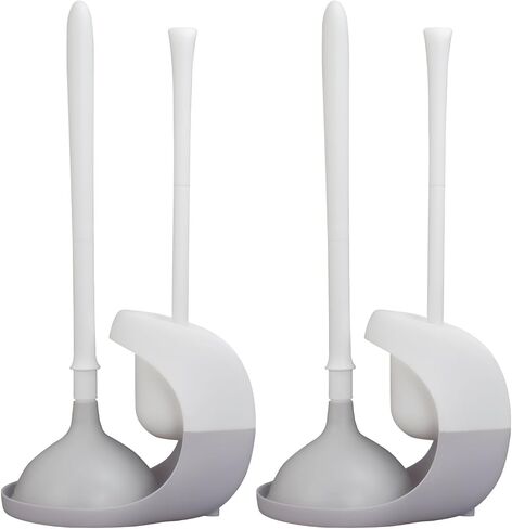 Toilet Brush and Plunger Set, Plunger and Brush Set, 3 in 1 Toilet Bowl Brush and Plunger Set for Bathroom Cleaning,Plungers for Bathroom Heavy Duty 2 Pack in Color White&Grey in Saudi Arabia