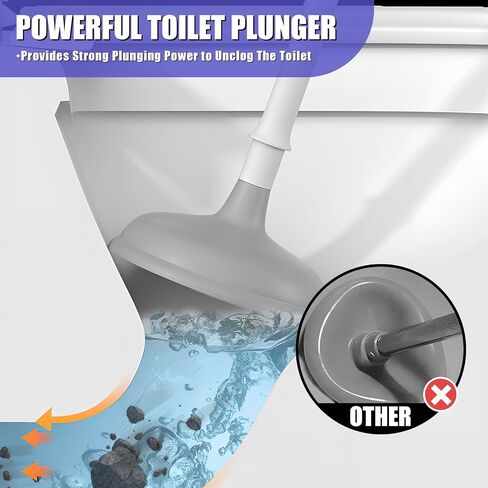 Toilet Brush and Plunger Set, Plunger and Brush Set, 3 in 1 Toilet Bowl Brush and Plunger Set for Bathroom Cleaning,Plungers for Bathroom Heavy Duty 2 Pack in Color White&Grey in Saudi Arabia