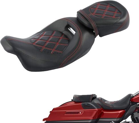 Low-Profile Driver Passenger 2-UP Seat Set Red Stitching Fit For Harley Touring Road King FLHR Street Glide FLHX 2009-Later Road Glide FLTRX CVO Street Glide FLHXSE Electra Glide FLHTCU in Saudi Arabia