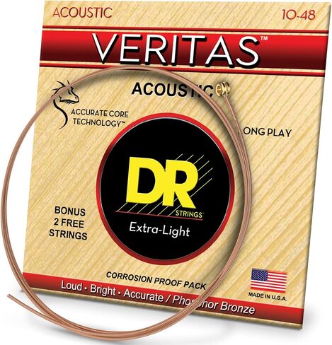 DR Strings VTA-10 Veritas Phosphor برونزية سلسلة جيتار صوتي 10-48 ضوء إضافي in Saudi Arabia