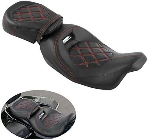 Low-Profile Driver Passenger 2-UP Seat Set Red Stitching Fit For Harley Touring Road King FLHR Street Glide FLHX 2009-Later Road Glide FLTRX CVO Street Glide FLHXSE Electra Glide FLHTCU in Saudi Arabia