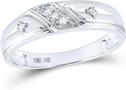 His and Hers Bridal Womens and Mens Engagment and Wedding Band Complete Trio Matching Wedding Rings Set 10K White Gold Round Diamond Cross 1/5 Cttw in Saudi Arabia
