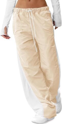 Fisoew Women's Baggy Wide Leg Track Pants Casual Drawstring Elastic Waisted Color Block Workout Y2K Active Pants in Saudi Arabia