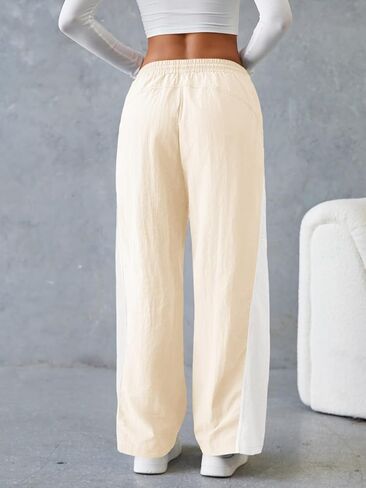 Fisoew Women's Baggy Wide Leg Track Pants Casual Drawstring Elastic Waisted Color Block Workout Y2K Active Pants in Saudi Arabia