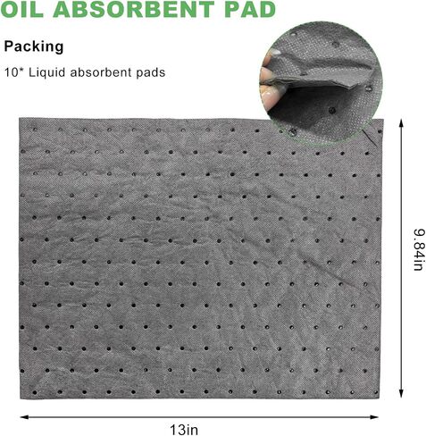 10 PCS Oil Absorbent Pads, 13" x 10" Weight Dimpled Pad Polypropylene Mat for Oil & Fluid, Universal Water Absorbent Mat Spill Control Supplies for Automotive Workshop in Saudi Arabia