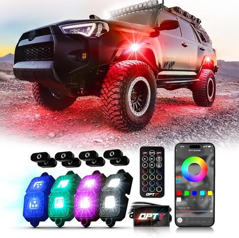 OPT7 Photon RGB LED Magnet Rock Lights with Remote Control, 8 Pods Wide Angle Multicolor Neon Underglow Lighting Kit with Extension Wire, IP68 Waterproof for Offroad Truck Jeep RZR ATV UTV SUV in Kuwait