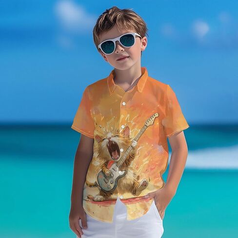 أطفال TIE TIE HAWAIIAN قميص 80S زر أسفل الأكمام قصيرة الأكمام غير الرسمية شاطئ الاستوائيات الاستوائية. in Kuwait
