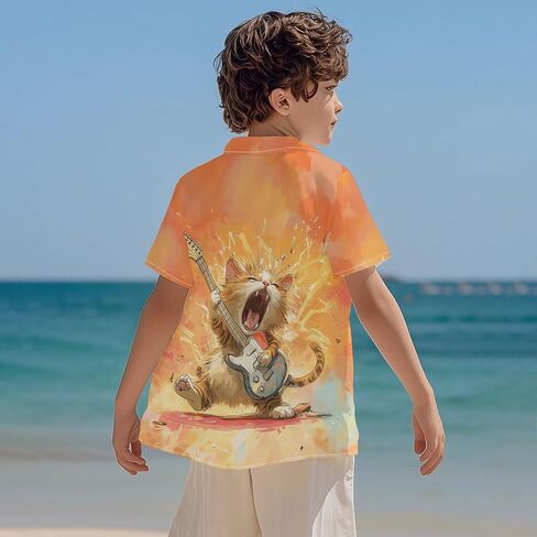 أطفال TIE TIE HAWAIIAN قميص 80S زر أسفل الأكمام قصيرة الأكمام غير الرسمية شاطئ الاستوائيات الاستوائية. in Kuwait