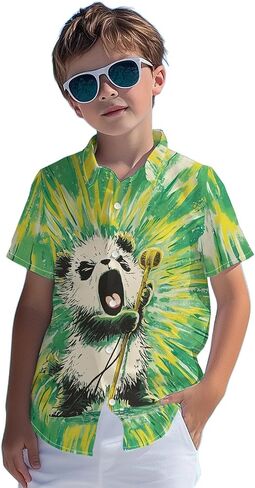 أطفال TIE TIE HAWAIIAN قميص 80S زر أسفل الأكمام قصيرة الأكمام غير الرسمية شاطئ الاستوائيات الاستوائية. in Kuwait