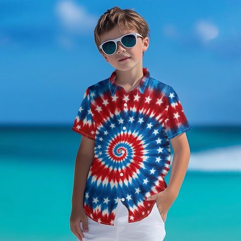أطفال TIE TIE HAWAIIAN قميص 80S زر أسفل الأكمام قصيرة الأكمام غير الرسمية شاطئ الاستوائيات الاستوائية. in Saudi Arabia