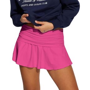 Hafailia Skorts for Women with Pockets Casual Fold Over Low Waist Pleated Tennis Athletic Mini Skirts with Shorts Underneath in Kuwait