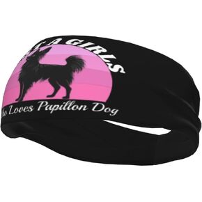 Just A Girls Who Loves Papillon Dog Adjustable Sports Headband Moisture Wicking Sweatband for Running Workout in Saudi Arabia