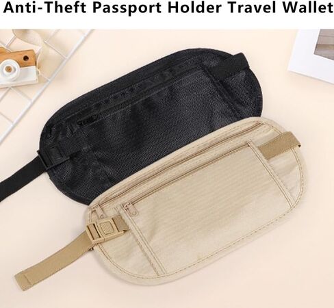 Secure Travel Money Belt, Anti-Theft Passport Holder Travel Wallet for Men Women, adjustable Elastic Concealed Money Belt for Women Men Running Dog Walking (Khaki) in Saudi Arabia