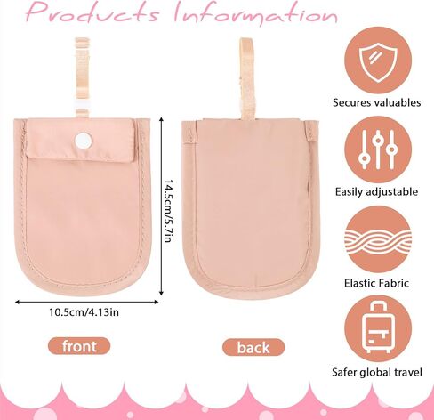 2 PCS محفظة Bra Travel Wallet للنساء ، حقيبة Bra Travel Hidden Undercover للنساء (قابلة للغسل) تحت ملابس الأموال الأموال السرية لجوازات السفر بأموال الثمينة لجميع أحجام حمالة الصدر (4 × 5.4 بوصة أسود ، وردي) in Kuwait