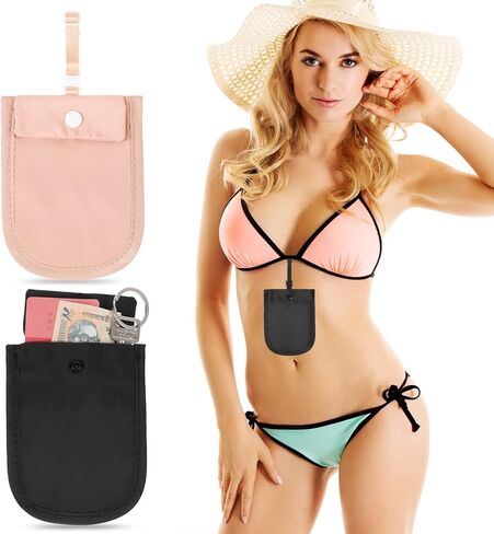2 PCS محفظة Bra Travel Wallet للنساء ، حقيبة Bra Travel Hidden Undercover للنساء (قابلة للغسل) تحت ملابس الأموال الأموال السرية لجوازات السفر بأموال الثمينة لجميع أحجام حمالة الصدر (4 × 5.4 بوصة أسود ، وردي) in Kuwait