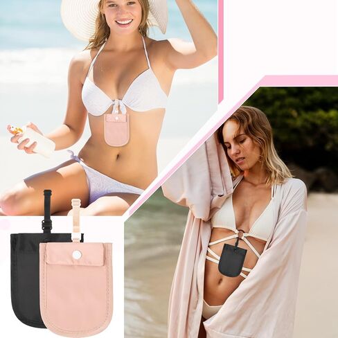 2 PCS محفظة Bra Travel Wallet للنساء ، حقيبة Bra Travel Hidden Undercover للنساء (قابلة للغسل) تحت ملابس الأموال الأموال السرية لجوازات السفر بأموال الثمينة لجميع أحجام حمالة الصدر (4 × 5.4 بوصة أسود ، وردي) in Kuwait