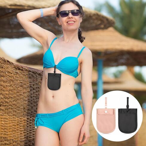 2 PCS محفظة Bra Travel Wallet للنساء ، حقيبة Bra Travel Hidden Undercover للنساء (قابلة للغسل) تحت ملابس الأموال الأموال السرية لجوازات السفر بأموال الثمينة لجميع أحجام حمالة الصدر (4 × 5.4 بوصة أسود ، وردي) in Kuwait