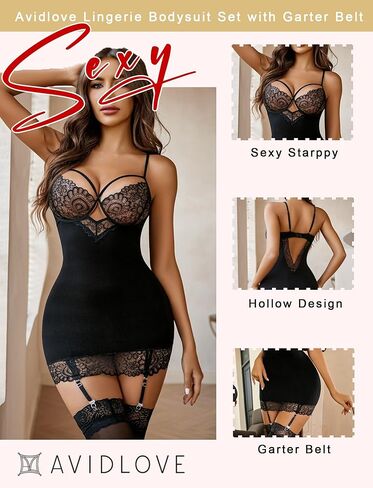 Avidlove Lingerie for Women Teddy Bodysuit with Garter Belt Lace Babydoll Full Slips No Stockings in Saudi Arabia