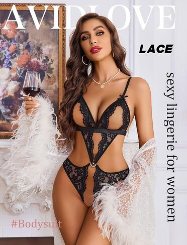Avidlove Lingerie for Women Sexy Lace Bodysuit Deep V Teddy Babydoll One Piece Lingerie in Kuwait