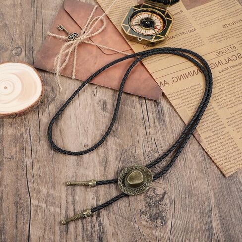 Bolo Tie Western Cowboy Leather Necktie Native American Rodeo Necklace Fancy Bronze Hat Buckle Wear Collar Neck Belt Halloween Costume Accessories for Men Women in Saudi Arabia