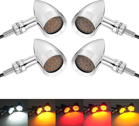 Pbymt دراجة نارية رصاصة خلفية الأمامية الإشارة أبيض العنبر ضوء SMD مؤشر Blinker متوافق مع هوندا ياماها سوزوكي كاواساكي (لمعان أسود) in Kuwait